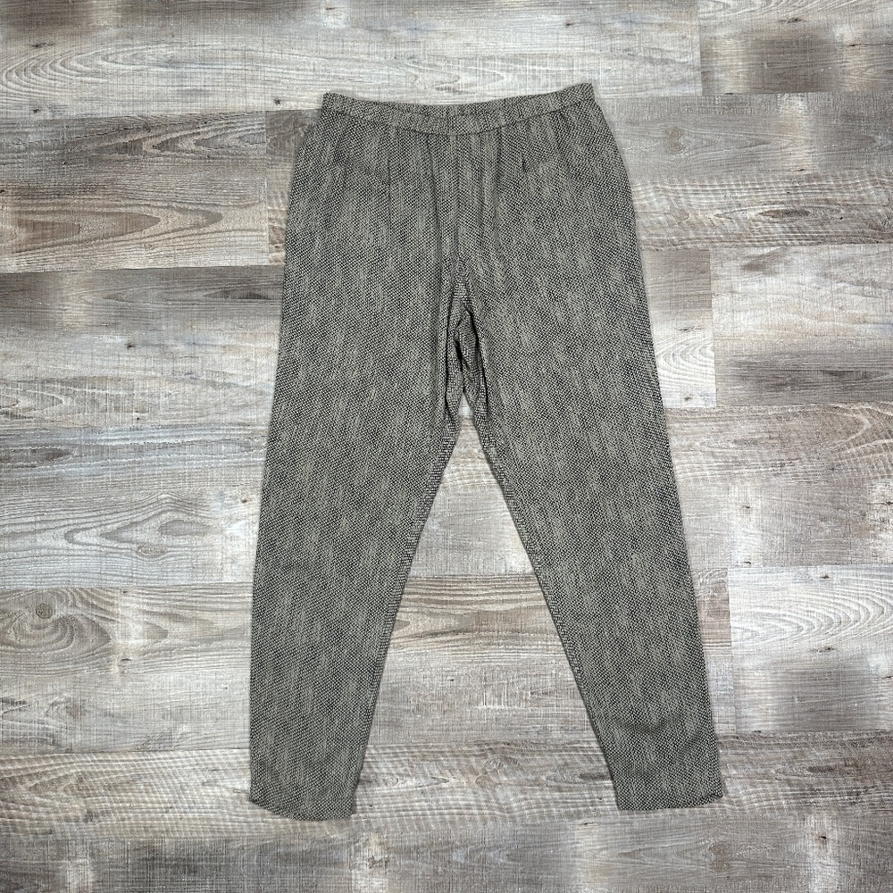 EILEEN FISHER Tan Black High Waisted Silk Tapered Ankle Pant Size M